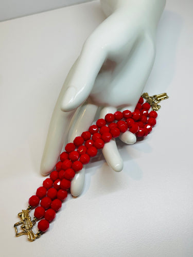 Red 3 Strand Facet Beaded Bracelet